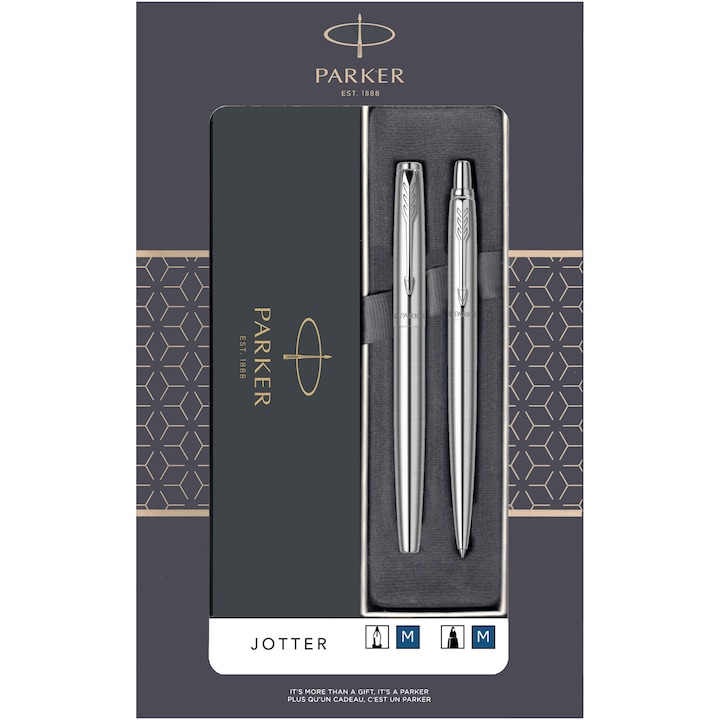 Комплект Писалка Parker + Химикалка Jotter Royal Pen SS-CT в подаръчна кутия с прозорец