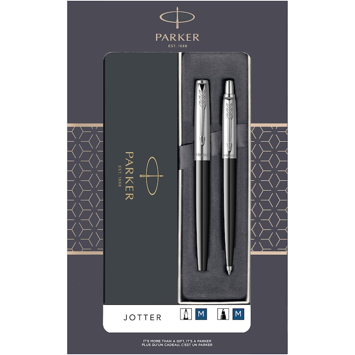 Комплект Писалка Parker + Химикалка Jotter Standard Black в подаръчна кутия с прозорец