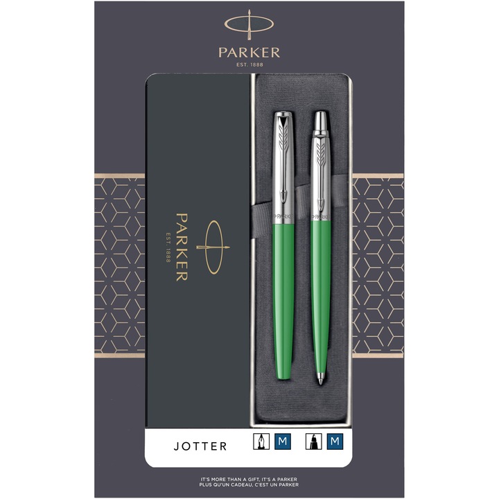 Комплект Ролер Parker + Химикалка Jotter Green в подаръчна кутия с прозорец
