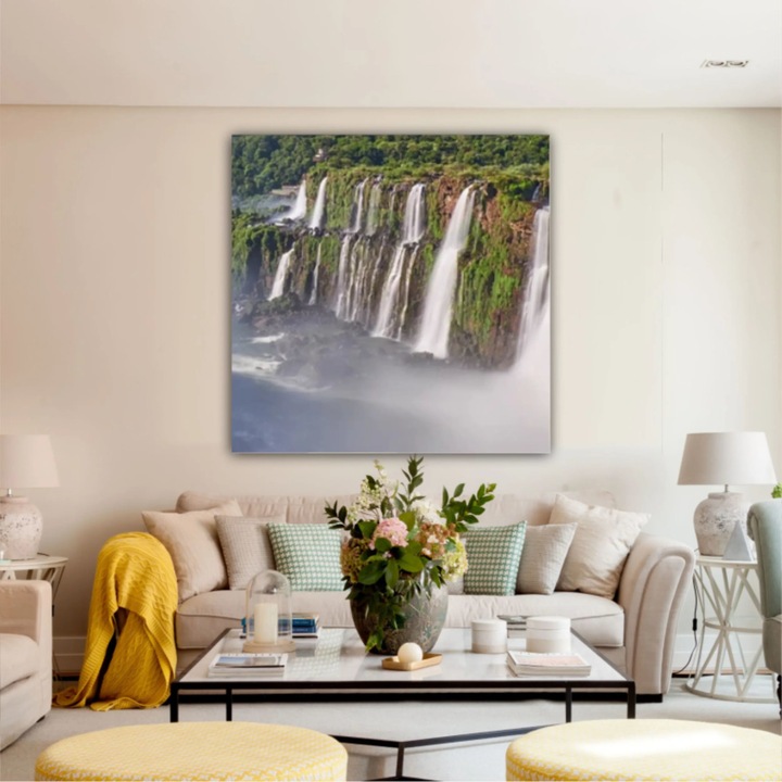 Vászonfestmény, 1 db, Iguazu vízesés áttekintése az ördög szájából 1 0674, UV nyomat PREMIUM COTTON vászonra és fa keretre feszítve, 150X150 cm