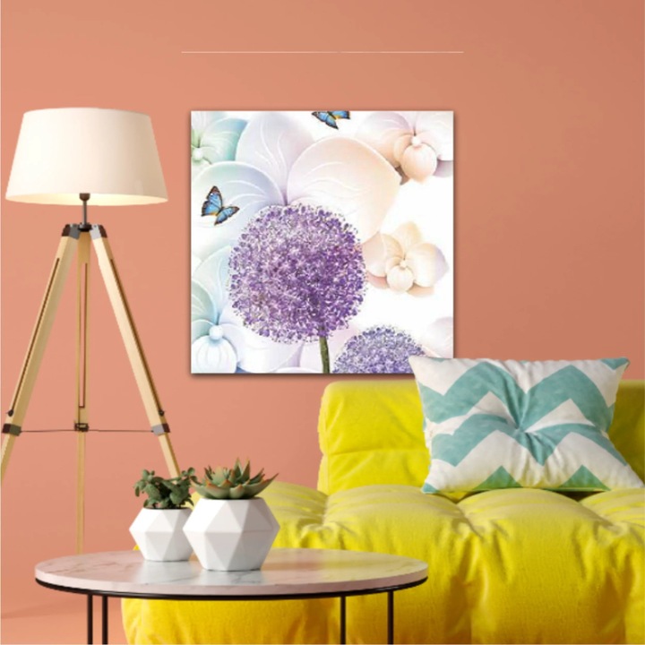 Vászonfestmény, 1 db, gyönyörű pitypang virágok 3D-s illusztrációja 0705, UV-nyomat PREMIUM COTTON vászonra és fa keretre feszítve, 30X30 cm