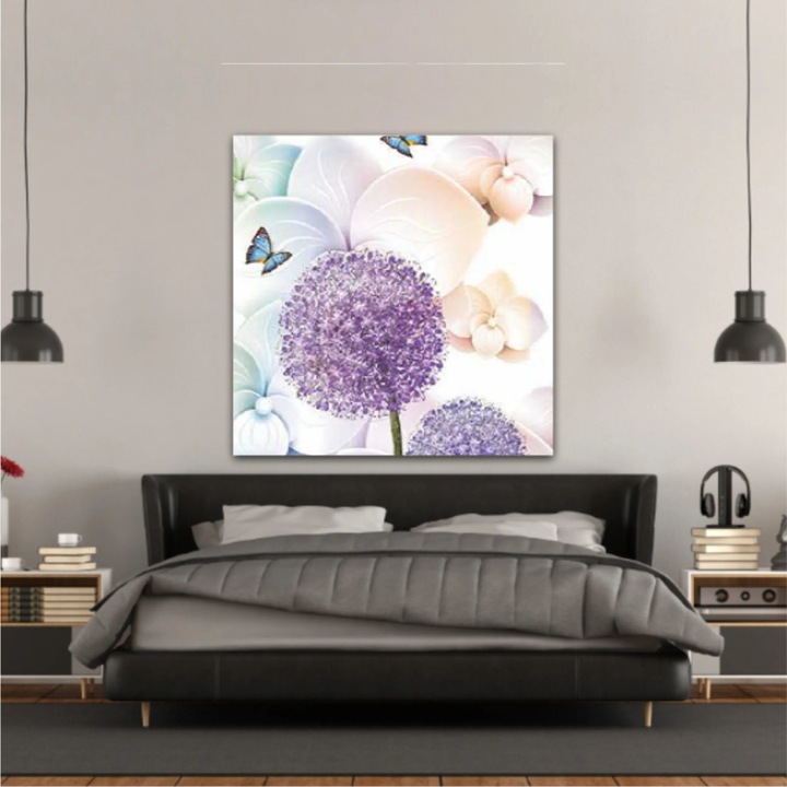 Vászonfestmény, 1 db, gyönyörű pitypang virágok 3D-s illusztrációja 0705, UV nyomattal PREMIUM COTTON vászonra és fa keretre feszítve, 100X100 cm