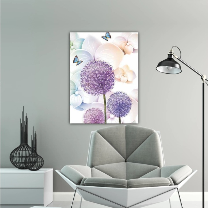 Vászonfestmény, 1 db, gyönyörű pitypang virágok 3D-s illusztrációja 0705, UV nyomattal PREMIUM COTTON vászonra és fa keretre feszítve, 60X80 cm
