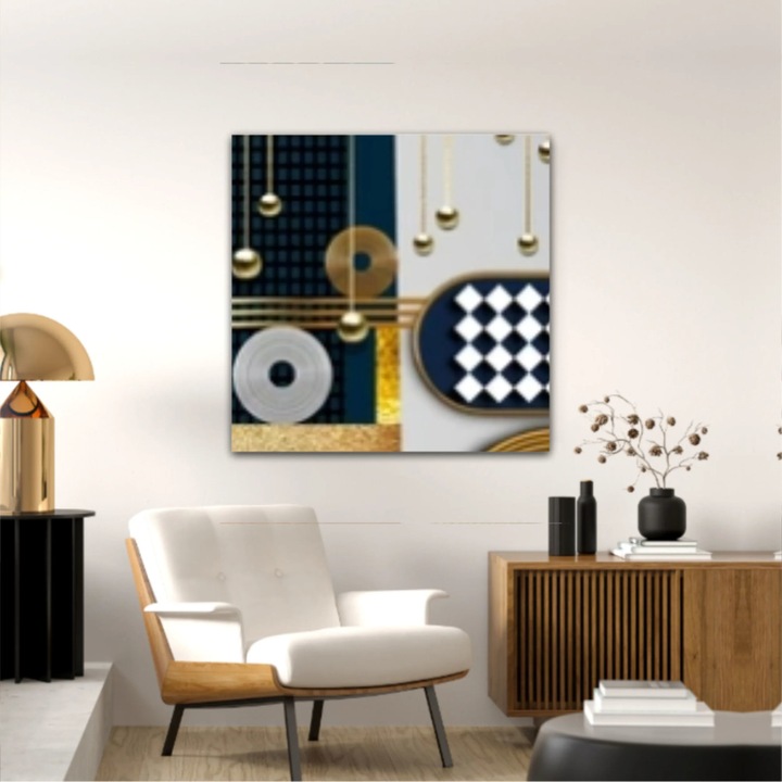 Vászonfestmény, 1 db, 0748-as geometriai elrendezés 3D-s illusztrációja, UV-nyomat PREMIUM COTTON vászonra és fa keretre feszítve, 80X80 cm