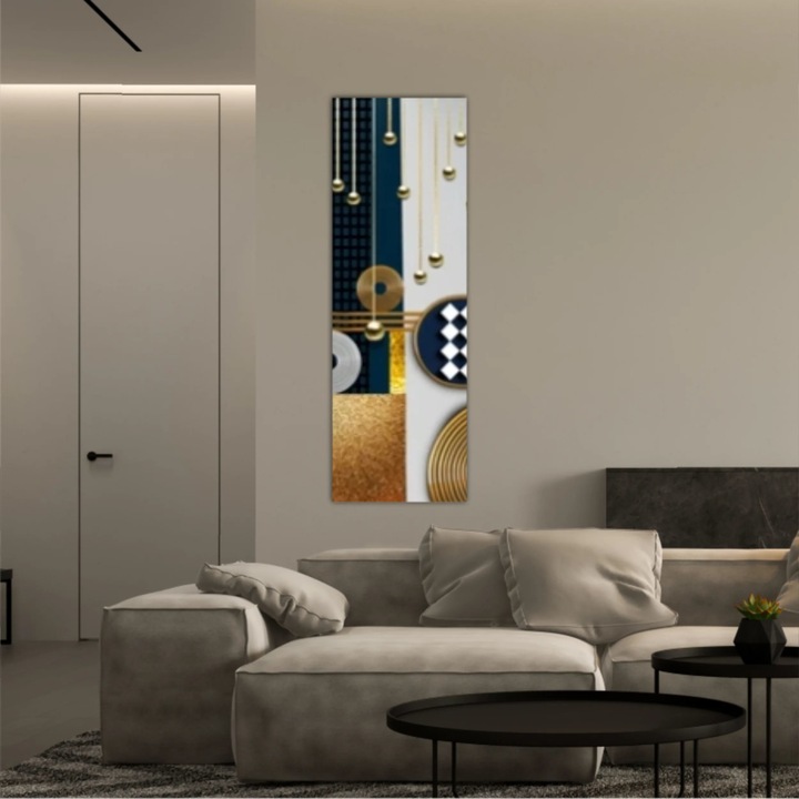 Vászonfestmény, 1 db, 0748-as geometriai elrendezés 3D-s illusztrációja, UV-nyomat PREMIUM PAMUT vászonra és fa keretre feszítve, 30X90 cm