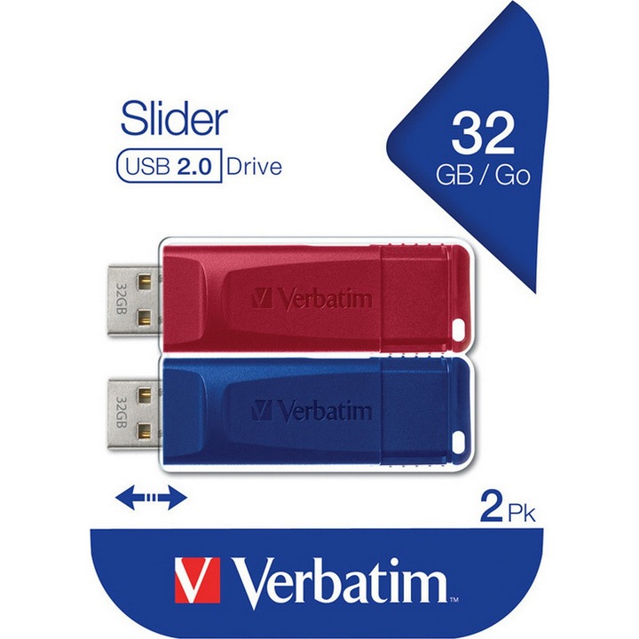 2 USB pendrive készlet, Verbatim, Store'n'Go, USB 2.0, 32 GB, piros/kék