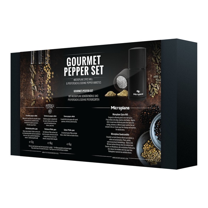 Комплект мелничка и 3 контейнера за пипер Microplane Gourmet, черен