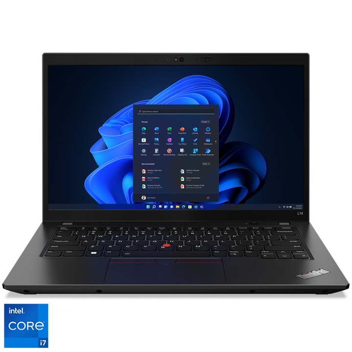 Laptop Lenovo 14" ThinkPad L14 Gen 3, FHD IPS, Intel® Core™ i7-1255U processzorral (12M gyorsítótár, akár 4,70 GHz), 16 GB DDR4, 512 GB SSD, Intel Iris Xe, Win 11 DG Win 10 Pro, Thunder Fekete