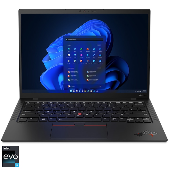 Ultrabook Lenovo 14'' ThinkPad X1 Carbon Gen 10, WQUXGA IPS, cu procesor Intel® Core™ i7-1260P (18M Cache, up to 4.70 GHz), 32GB DDR5, 1TB SSD, Intel Iris Xe, 5G, Win 11 Pro, Black Weave