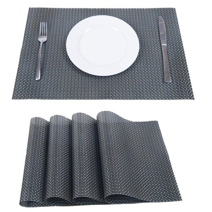 Suport pentru farfurie Spod Igly i Nitki, PVC, 30x45 cm, Negru/Auriu