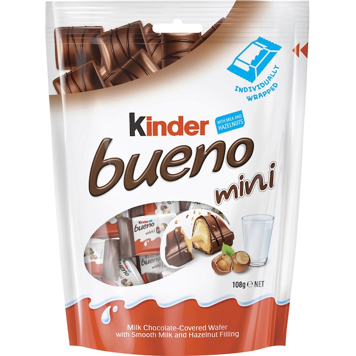 Мини шоколадови вафли Kinder Bueno, 108 г