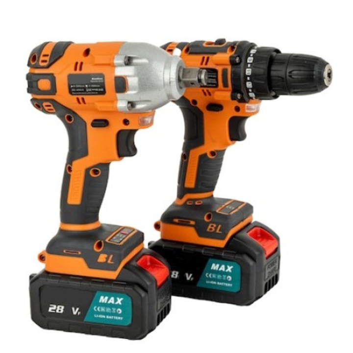 Set masina de gaurit si insurubat pe acumulator cu impact, 2 acumulatori 4 Ah, incarcator, 21 V, A&T