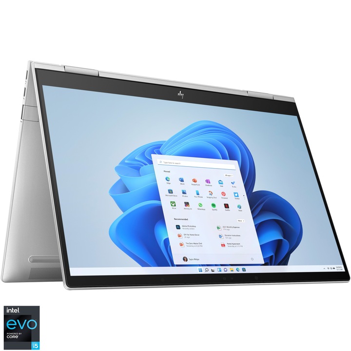 Laptop ultraportabil HP ENVY x360 13-bf0023nn cu procesor Intel® Core™ i5-1230U pana la 4.40 GHz, 13.3", Touch, WUXGA, IPS, 8GB, 512GB SSD, Intel® Iris® Xe Graphics, Windows 11 Home, Natural Silver