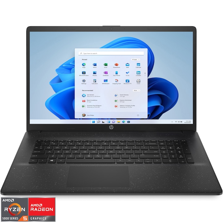 Laptop HP 17-cp1012nq cu procesor AMD Ryzen™ 5 5625U pana la 4.30 GHz, 17.3", Full HD, 8GB, 512GB SSD, AMD Radeon Integrated Graphics, Windows 11 Home, Jet Black