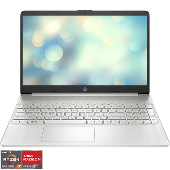 Laptop HP 15s-eq3012nq cu procesor AMD Ryzen 7 5825U pana la 4.50 GHz, 15.6", Full HD, 8GB, 512GB SSD, AMD Radeon Graphics, Free DOS, Natural Silver