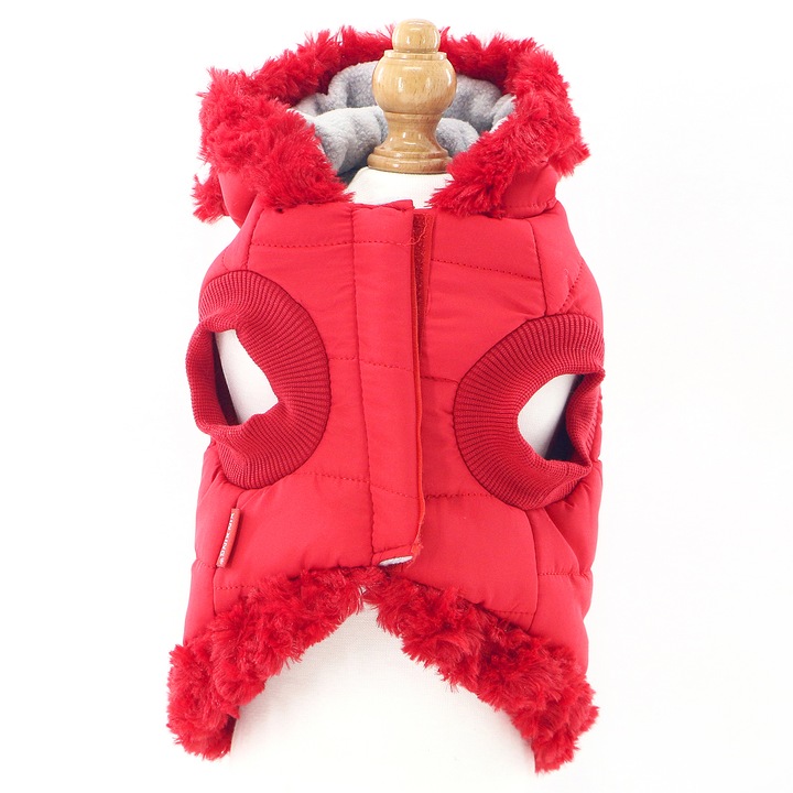 Vesta flausata cu gluga pentru caini, XINA2120rosu, rosu, S INTL