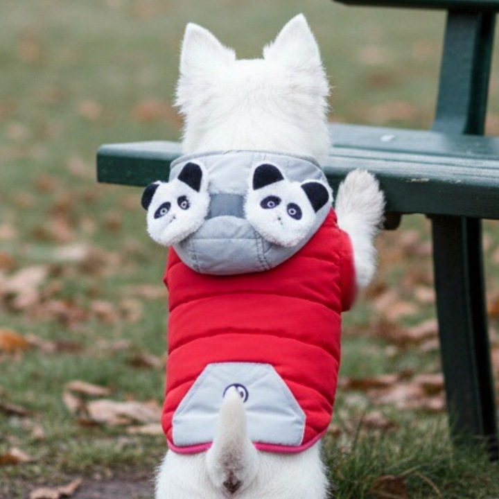 Geaca flausata cu gluga pentru caini, XINA2121rosu, rosu, L INTL