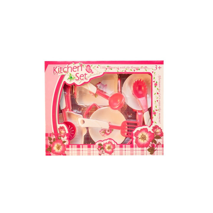 Set 8 vase bucatarie alb/roz