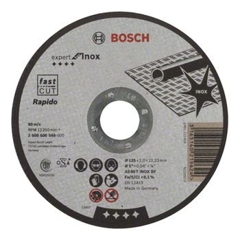 Disc de taiere Bosch Professional Rapido pentru inox, AS 60 T INOX BF, 125 x 22,23 x 1 mm Disc de taiere Bosch Professional Rapido pentru inox, AS 60 T INOX BF, 125 x 22,23 x 1 mm
