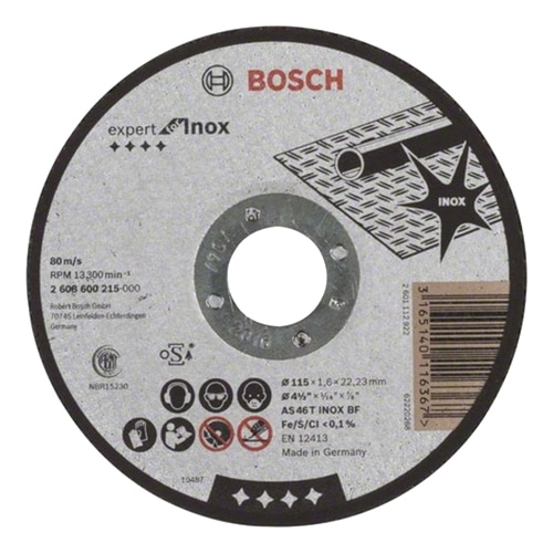 Disc de taiere Bosch Expert pentru inox, AS 46 T INOX BF, 115 x 22,23 x 1.6 mm