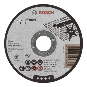 Disc de taiere Bosch Expert pentru inox, AS 46 T INOX BF, 115 x 22,23 x 1.6 mm Disc de taiere Bosch Expert pentru inox, AS 46 T INOX BF, 115 x 22,23 x 1.6 mm