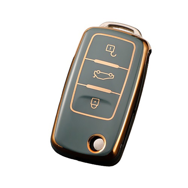 Сив калъф за ключ за VW Polo Golf Passat Beetle Caddy EOS Tiguan, Skoda, Seat