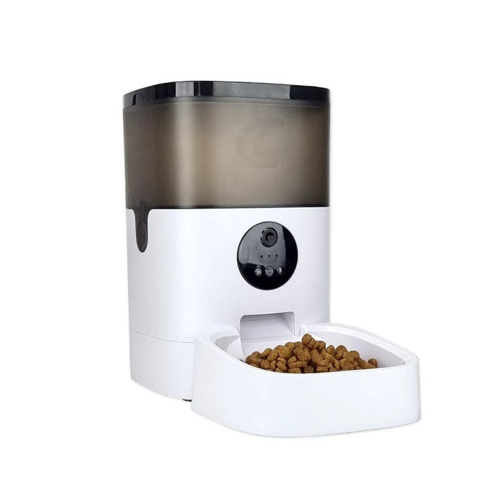 Hranitor automat pentru caini si pisici, Wifi, Camera supraveghere, functie adaptor, 4L, programabil, functie vocala