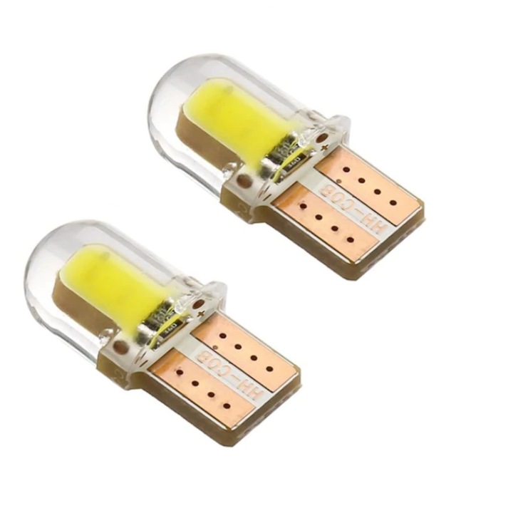 Set 2 becuri LED Ventoo®, imbracat in silicon, soclu T10, pentru lampa numar, pozitie auto, plafoniera interior, model scurt 12V