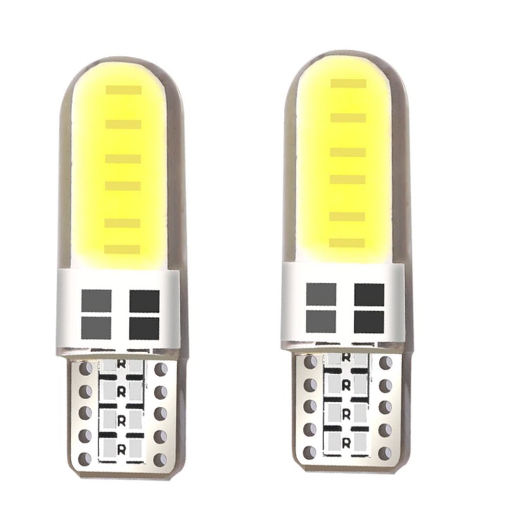 Set 2 becuri LED Ventoo®, imbracat in silicon, soclu T10, pentru lampa numar, pozitie auto, plafoniera interior, model lung 12V