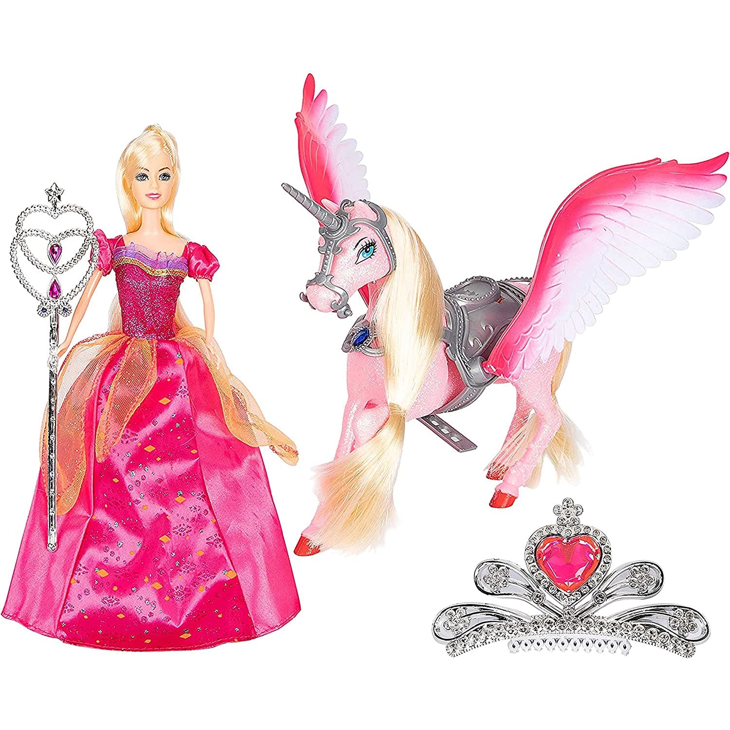Set papusa Printesa Roz si Unicornul de lupta, BETTINA, Calul Magic ...