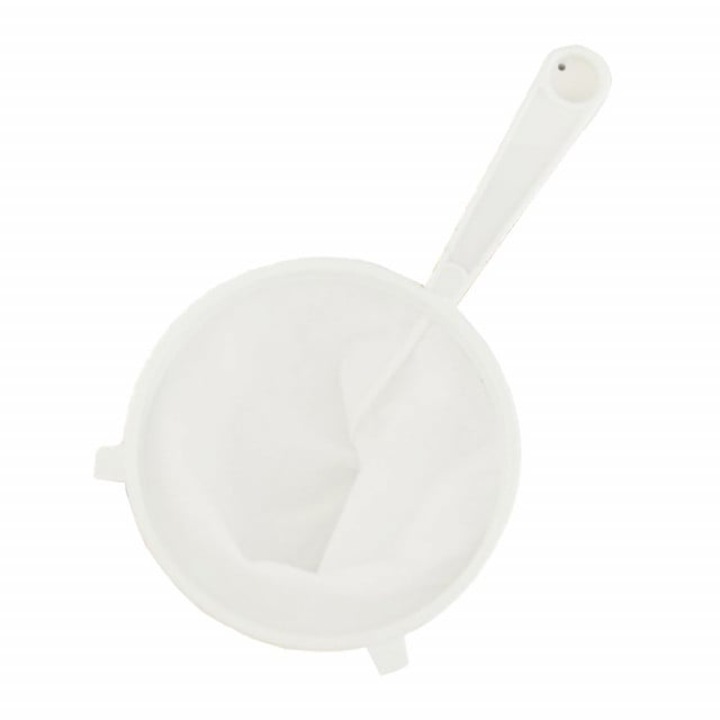 Pufo textil szűrő nyéllel, ideális teához, kávéhoz, sajthoz, 24 cm, fehér