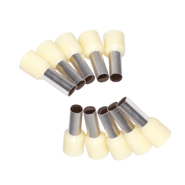 Set 10 bucati pin terminal pentru cablu E10-12 elSales ELS-E1012, crem