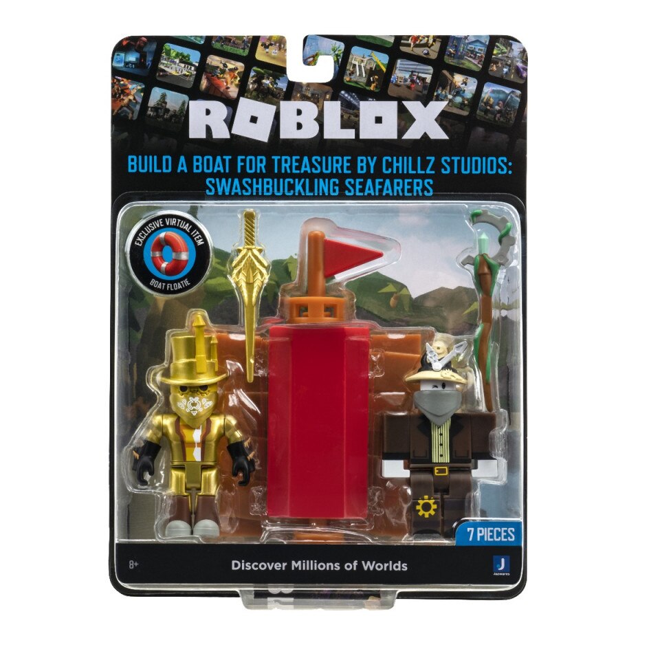 Roblox Action Collection: Build A Boat For Treasure | Figure Swashbuckling Seafarers + Oggetto Virtuale Esclusivo | Giocattolo Da Collezione