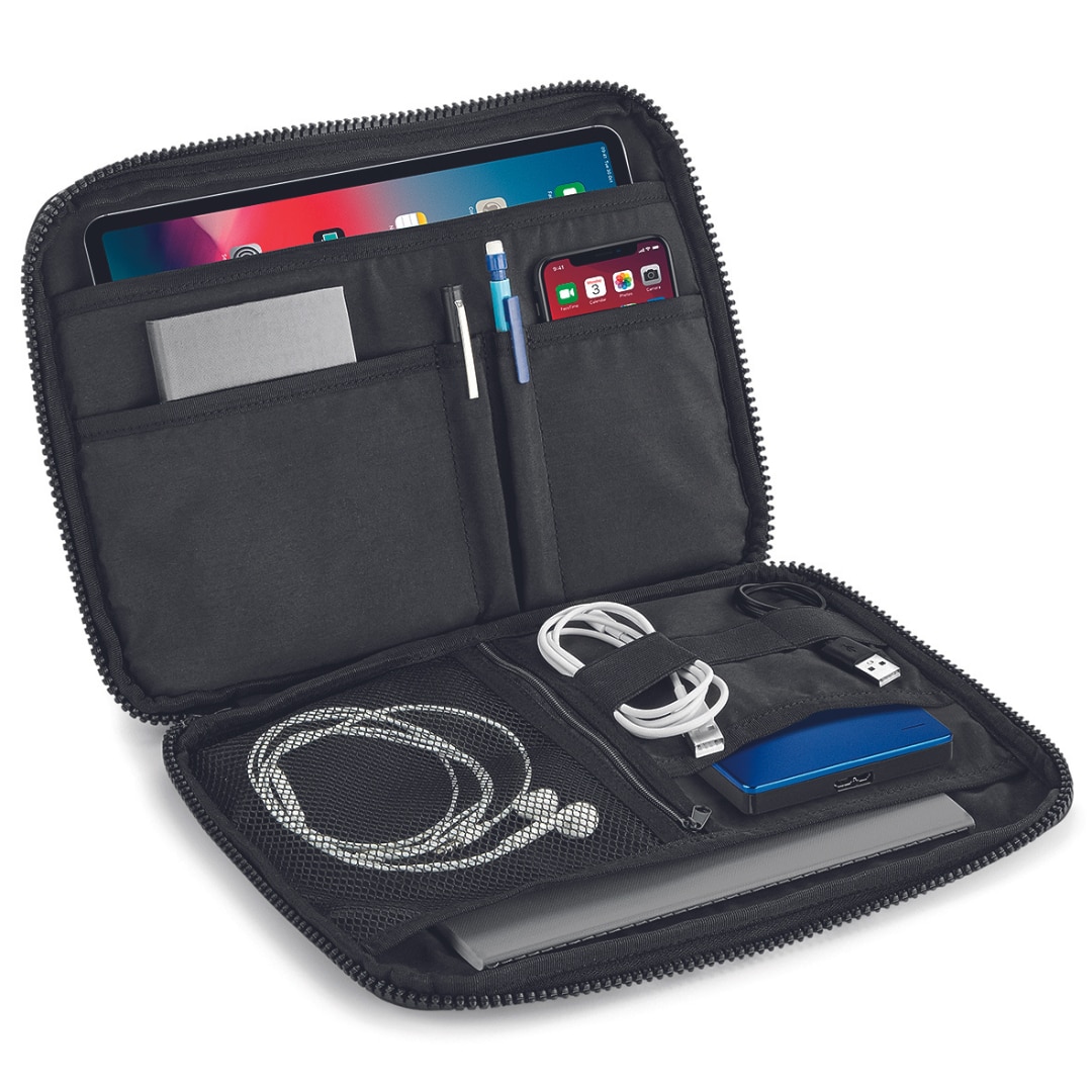 Husa de tableta Essential Tech Organiser, pentru iPad si accesorii, compatibila Apple iPad 10.2 (2022. 2021, 2020, 2019), Apple iPad Air, Apple iPad Pro 11, Apple iPad 9.7 (2018), 30 x 22 x 2 cm, negru