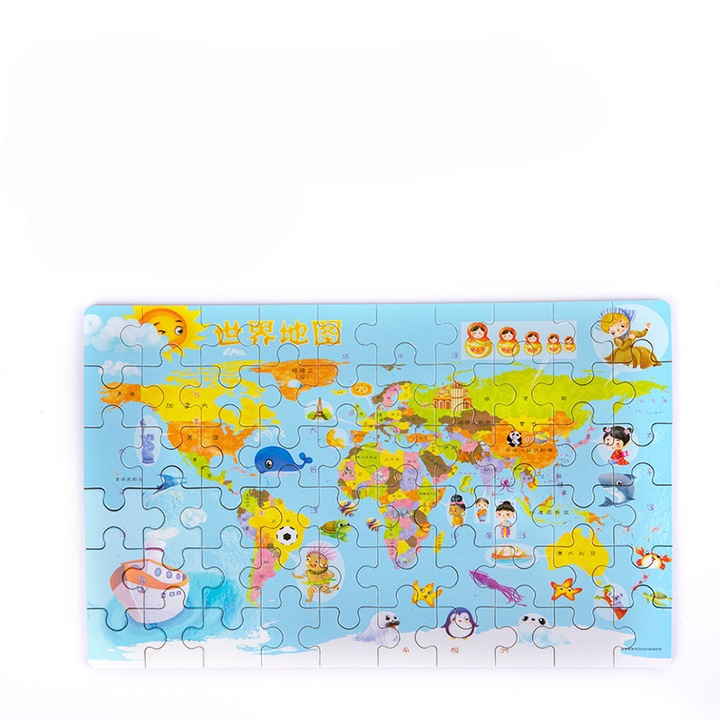 Интерактивна играчка за деца, Дърво, Стимулиране на интелекта, Модел на карта на света, 9.3x9.3x5.5 cm, Многоцветен