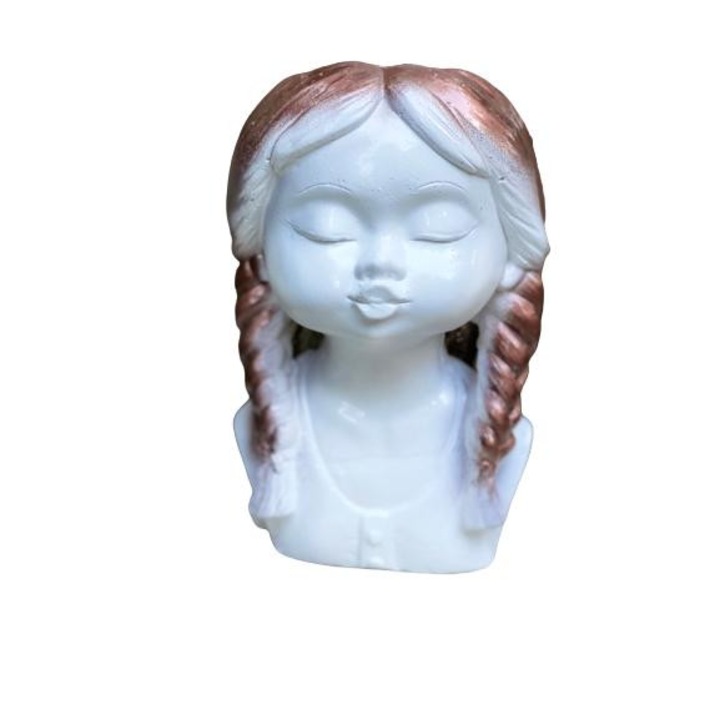 Miryam típusú gipszváza, fehér, bronz, 21cm