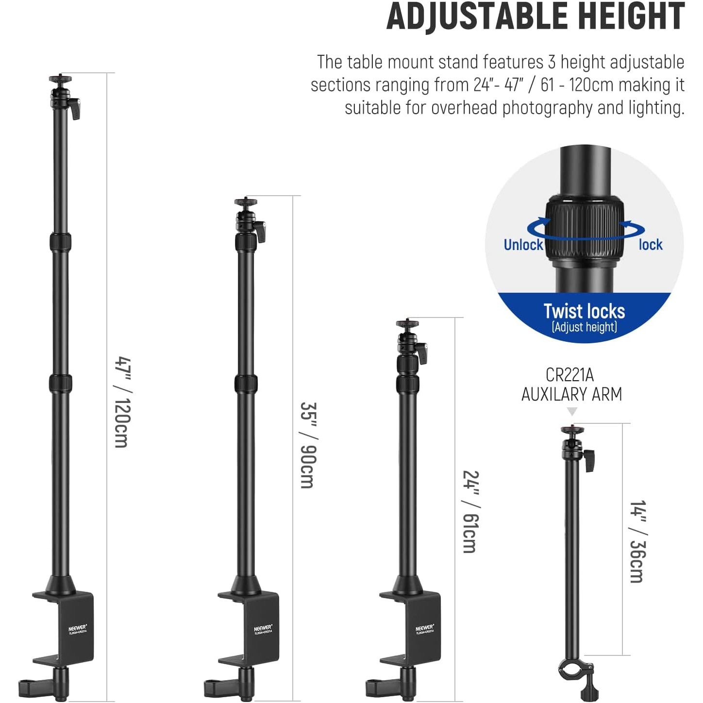 NEEWER C Stand Stativo Luce Con Ruote In Metallo 100% Pro, Altezza - Foto 2