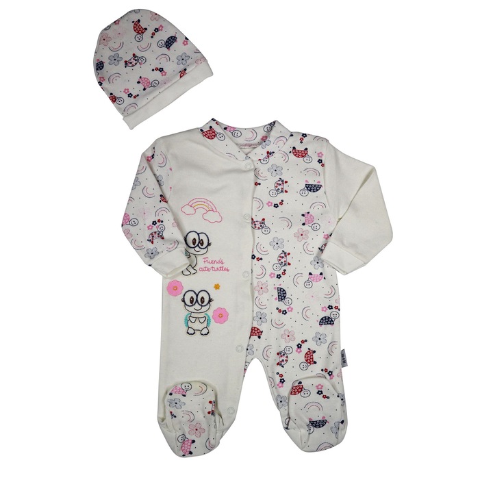 Set Bebelusi "Cute Turtles" 2 Piese Salopeta Cu Botosei Si Caciulita 100% Bumbac, Roz