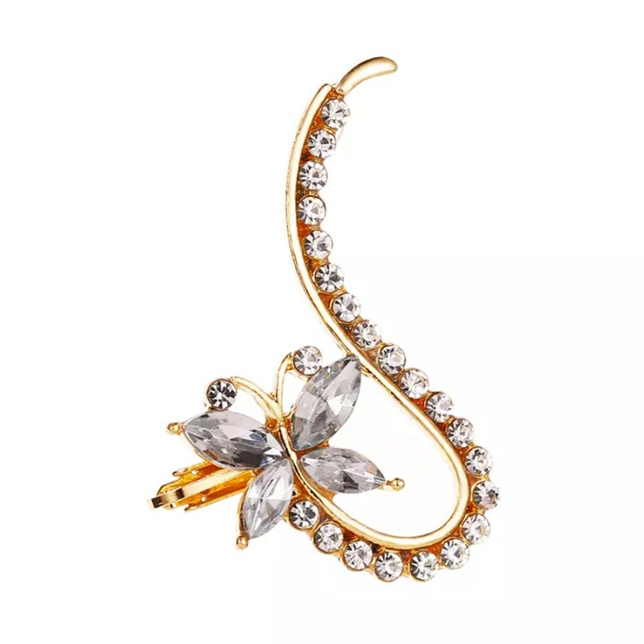 Női fülbevaló, egyfülű modell, pillangó és féldrágakristályok, arany, EFAYN