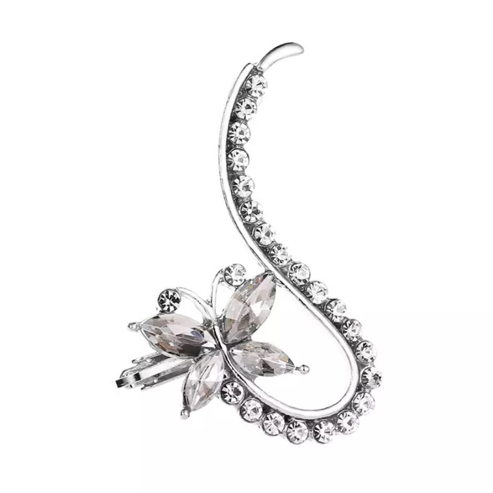 Női fülbevaló, egyfülű modell, pillangó és féldrágakristályok, ezüst, EFAYN
