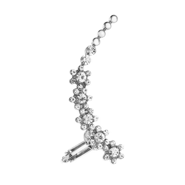 Cercel dama, model single ear, floare si cristale semipretioase, cascada, argintiu, EFAYN