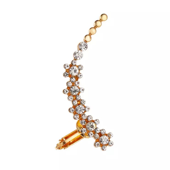 Cercel dama, model single ear, floare si cristale semipretioase, cascada, auriu, EFAYN