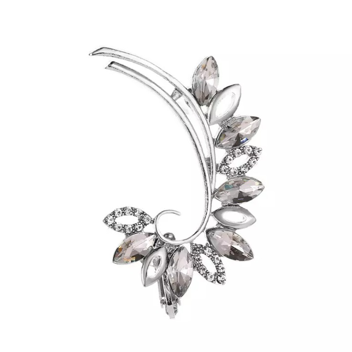 Női fülbevaló, egyfülű modell, szirmok és féldrágakristályok, ezüst, EFAYN