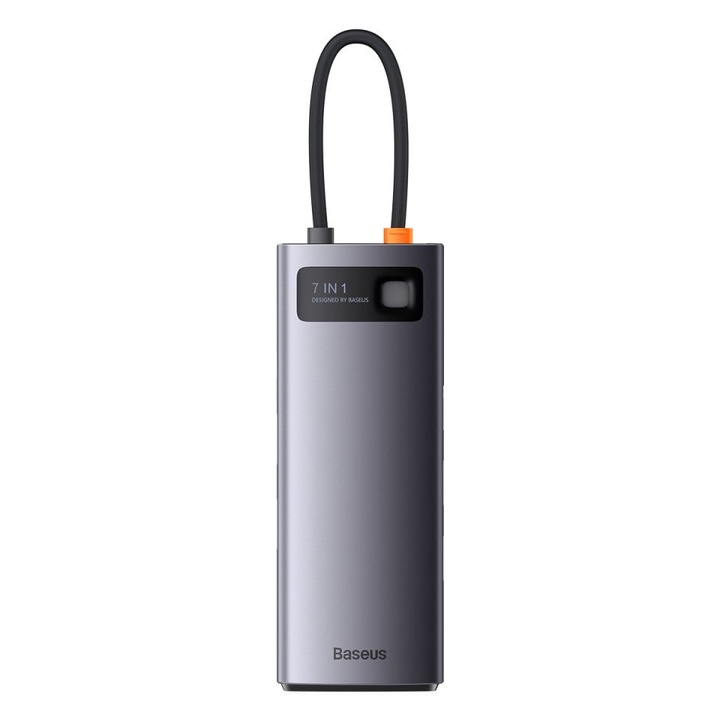Адаптер Metal Gleam 7in1, Baseus, HUB USB-C - 2x HDMI, 3x USB3.0, RJ45, 100W, Сив