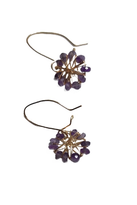 Cercei dama, cu fir de goldfilled si ametiste, Aurii, 2 cm