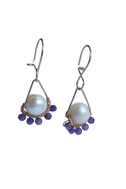 Cercei perla cu sateliti de zirconiu, fir de goldfilled, 2cm