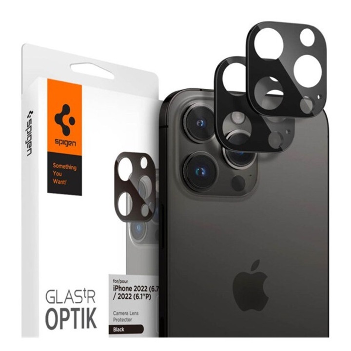 Spigen optik kameravédő üveg 2db, 9h, fekete, kompatibilis: Apple iPhone 16 Pro / iPhone 16 Pro Max / iPhone 14 Pro Max