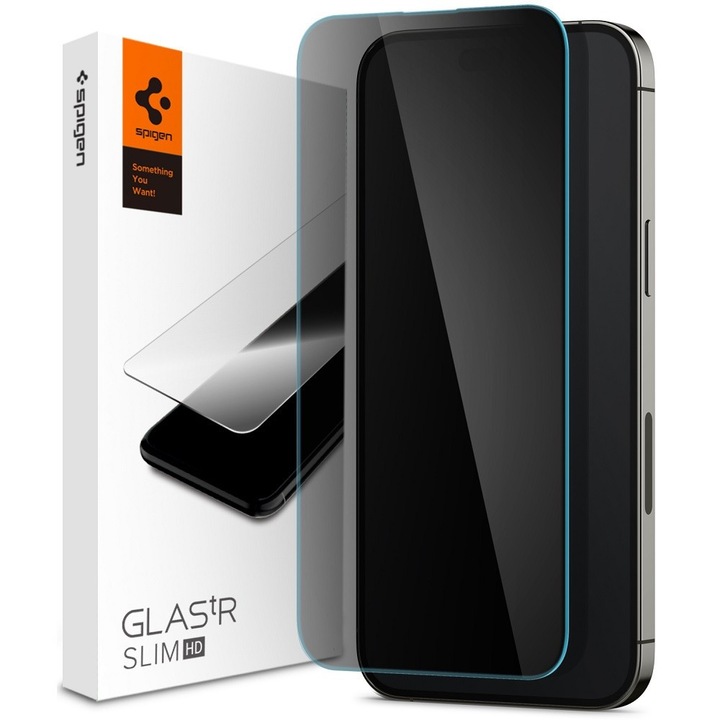 Folie sticla transparenta Case friendly Spigen GLAStR SLIM compatibila cu iPhone 14 Pro Privacy