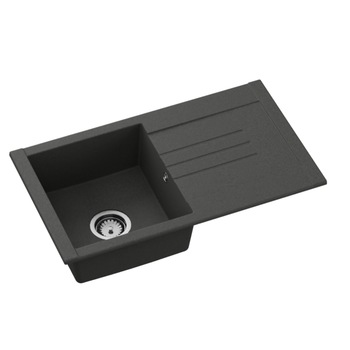 Chiuveta bucatarie SanDonna Arona, 760x440 mm, adancime cuva 180 mm, quartz compozit, Negru/Metalic