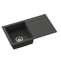 Chiuveta bucatarie SanDonna Arona, 760x440 mm, adancime cuva 180 mm, quartz compozit, Negru/Metalic